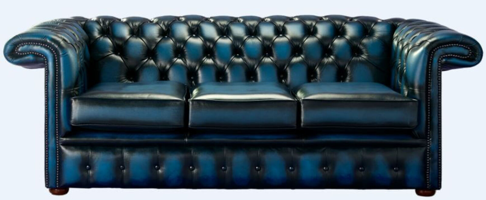 Product photograph of Chesterfield 1857 Hockey Stick 3 Seater Antique Blue Leather Sofa Offer from Designer Sofas 4U