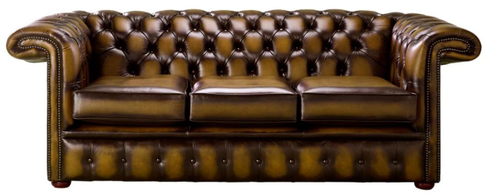 Product photograph of Chesterfield 1857 Hockey Stick 3 Seater Antique Gold Leather Sofa Offer from Designer Sofas 4U