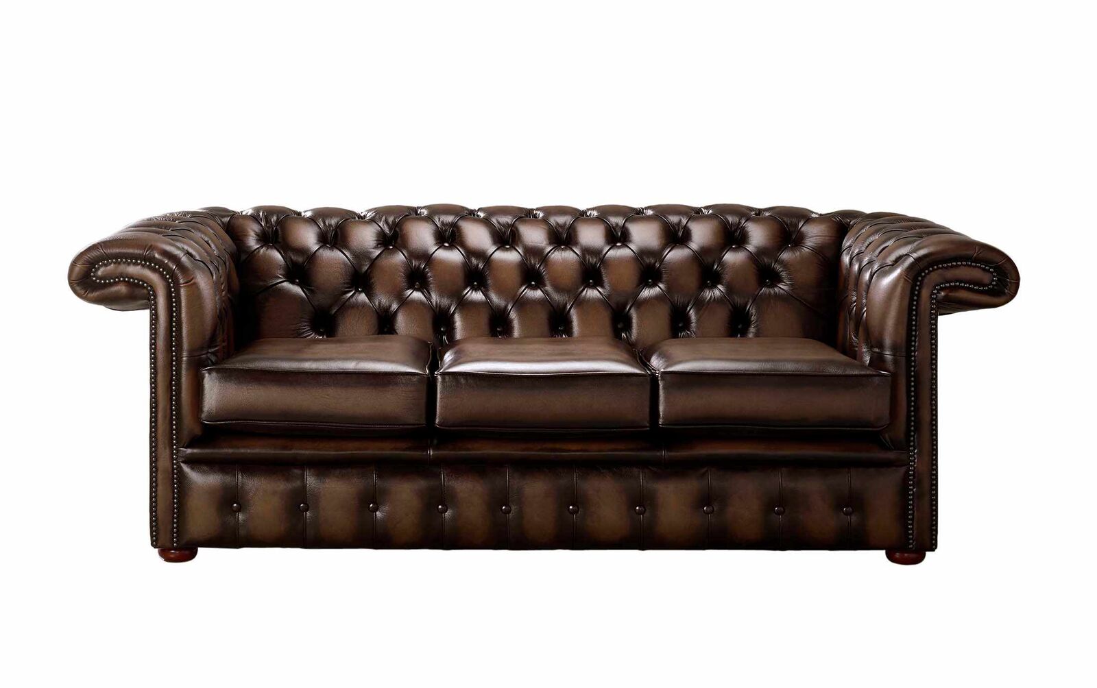 Product photograph of Chesterfield 1857 Hockey Stick 3 Seater Antique Brown Leather Sofa Offer from Designer Sofas 4U