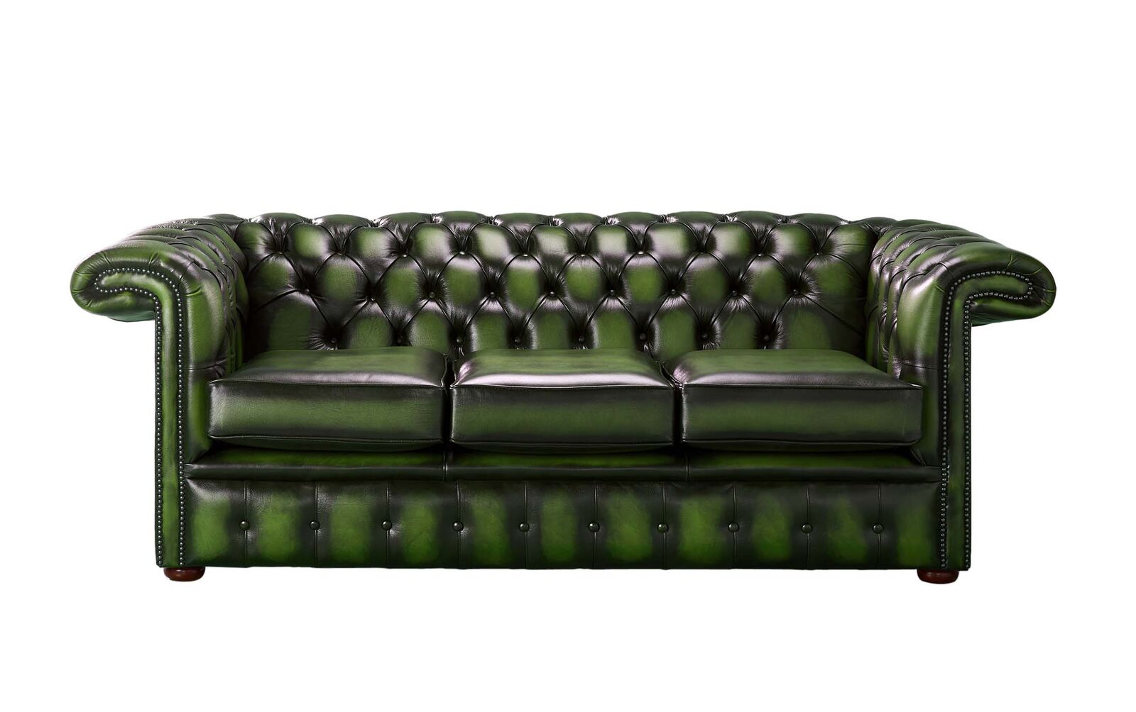 Product photograph of Chesterfield 1857 Hockey Stick 3 Seater Antique Green Leather Sofa Offer from Designer Sofas 4U