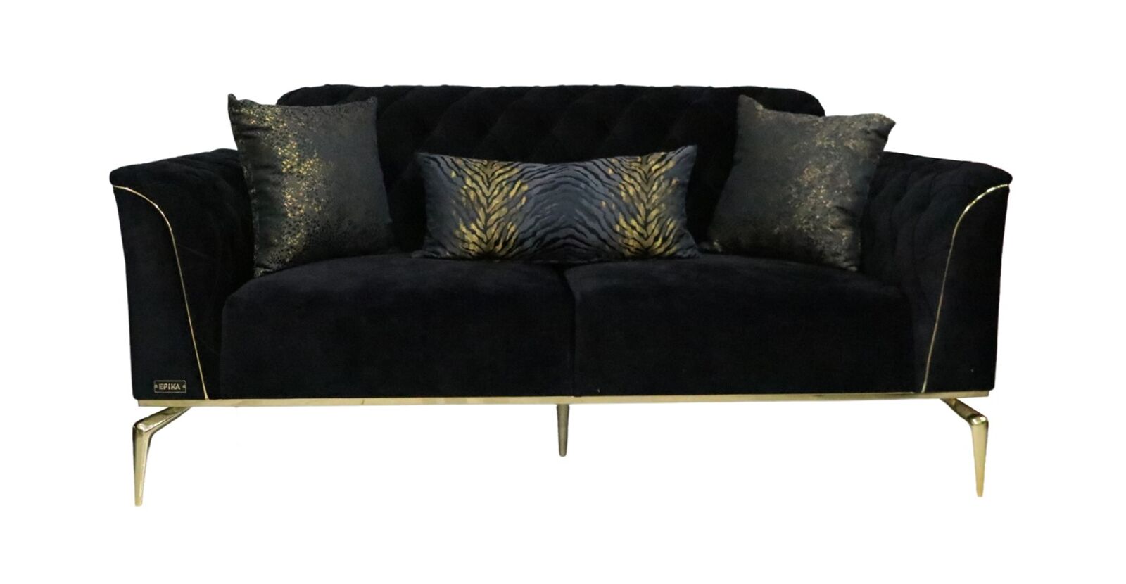 Product photograph of Chesterfield Tulip 2 Seater Black Fabric Designer Sofa Settee Gold Trim from Designer Sofas 4U