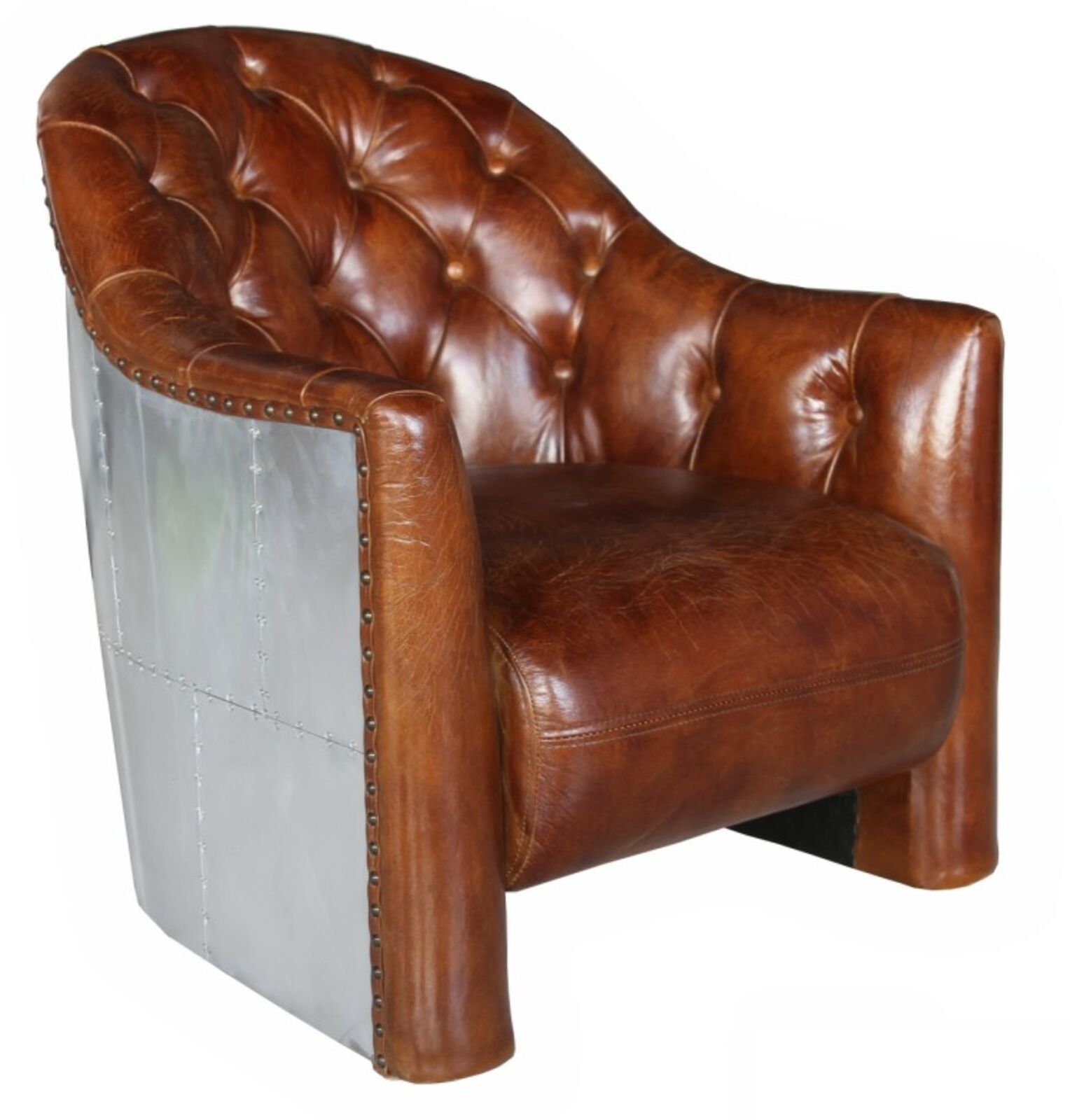 Product photograph of Aviator Chesterfield Vintage Leather Armchair from Designer Sofas 4U