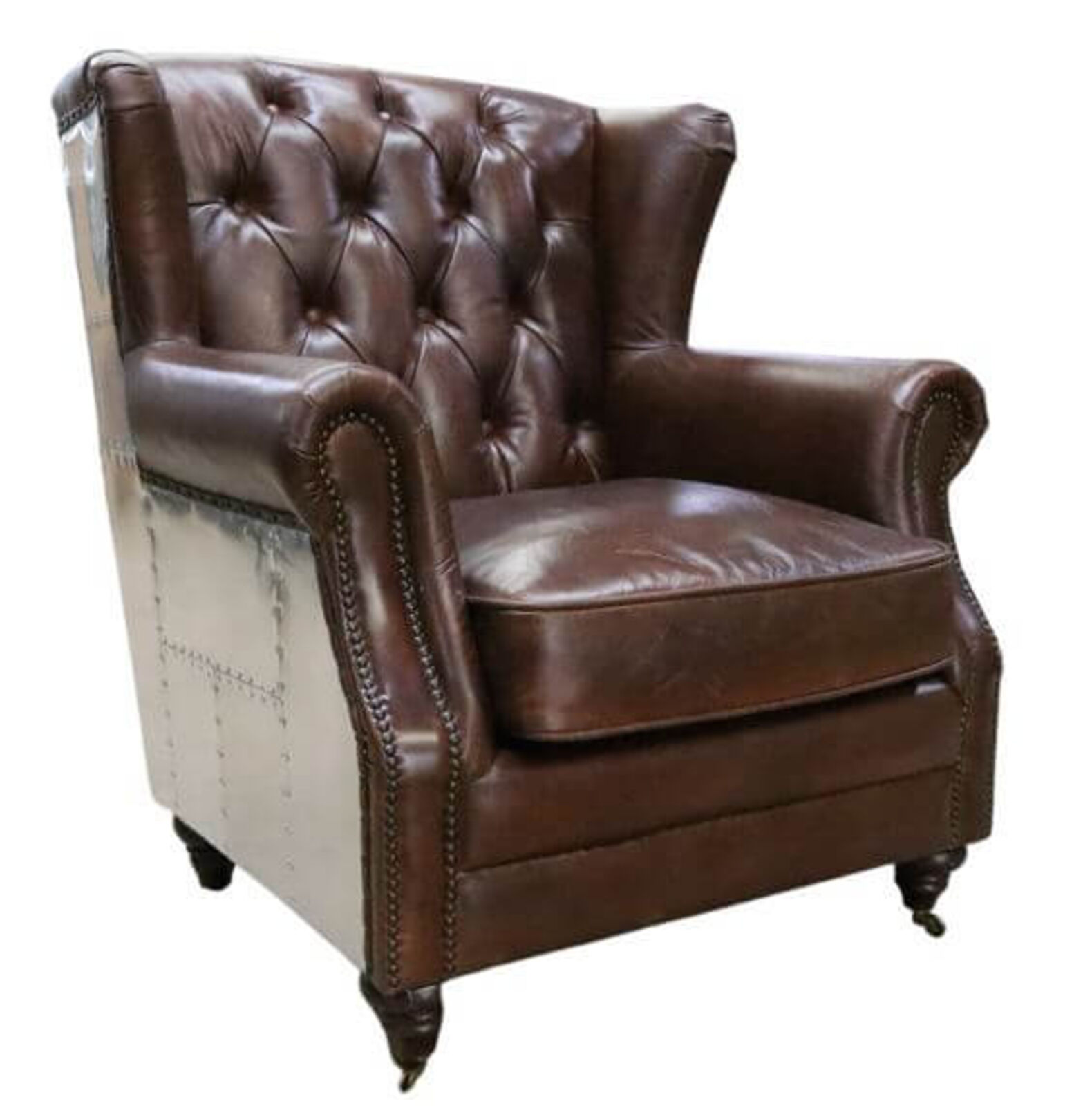 Product photograph of Aviator Vintage Brown Distressed Leather High Back Chair from Designer Sofas 4U