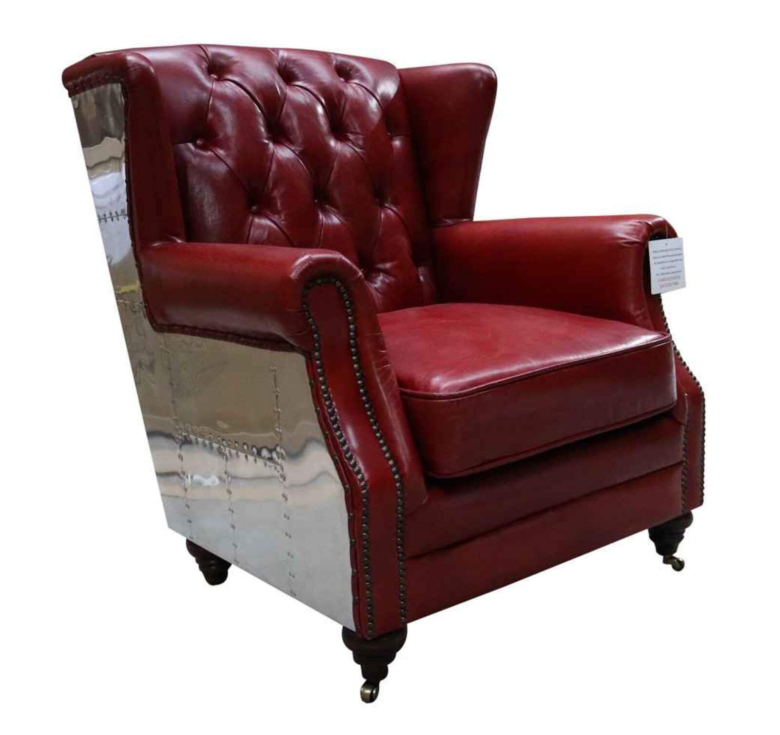 Product photograph of Aviator Distressed Leather High Back Chair Vintage Rouge Red from Designer Sofas 4U