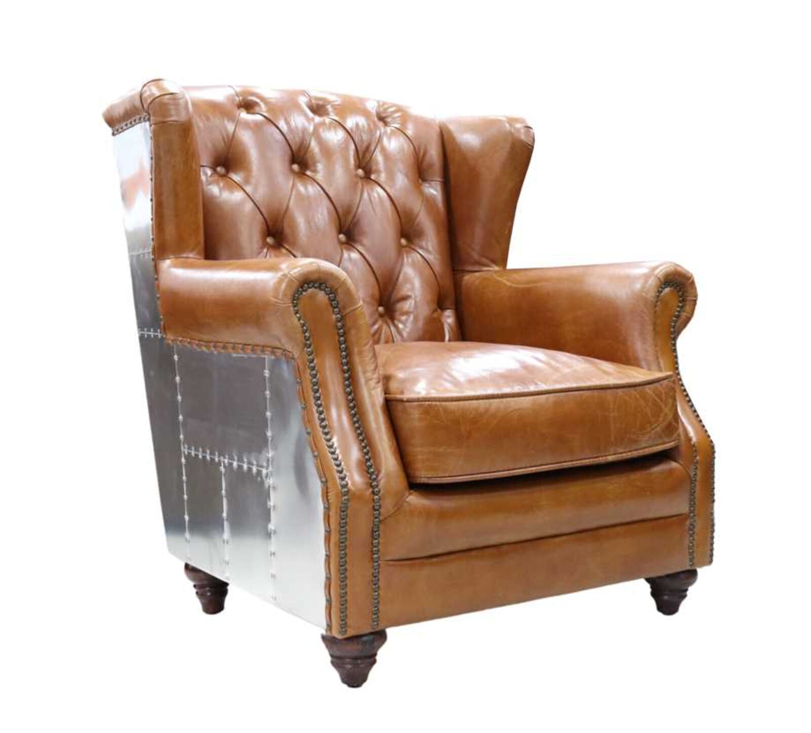 Product photograph of Aviator High Back Leather Chair Vintage Tan from Designer Sofas 4U