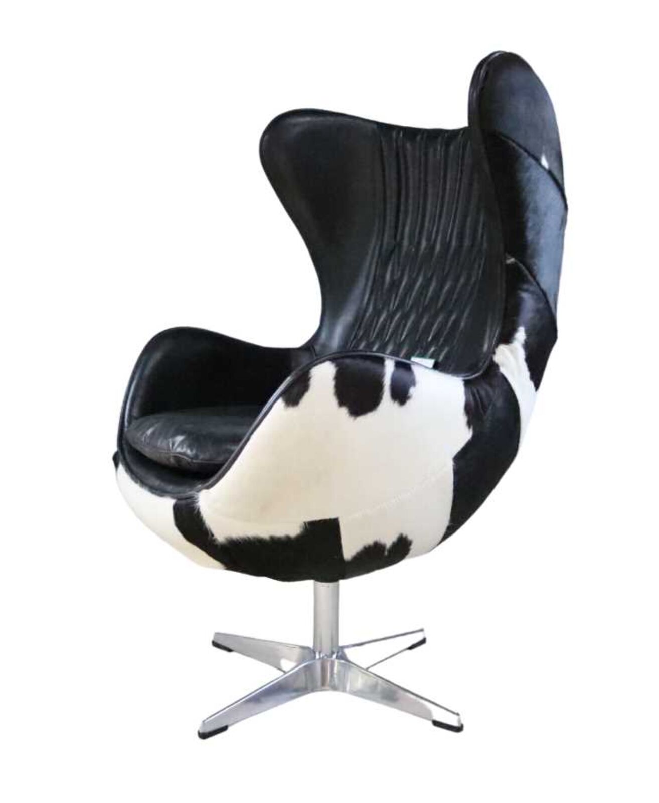 Product photograph of Aviator Hair On Hide Swivel Egg Vintage Black Distressed Real Leather Armchair from Designer Sofas 4U