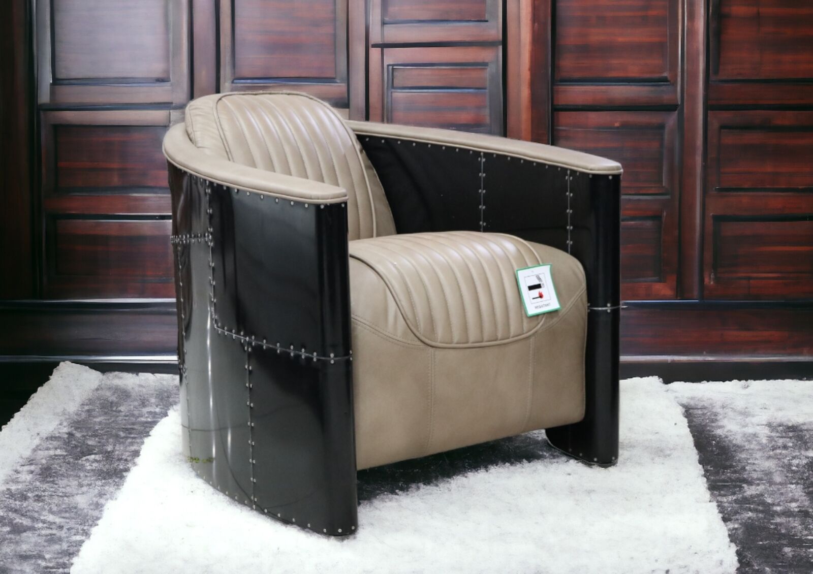 Product photograph of Aviator Stealth Pilot Black Aluminium And Mushroom Leather Chair from Designer Sofas 4U