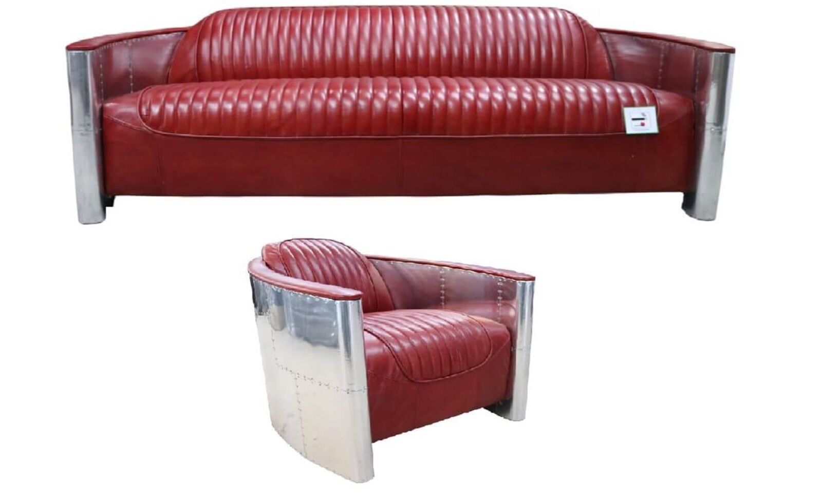 Product photograph of Aviator Pilot 3 1 Set Sofa Suite Vintage Rouge Red Distressed Real Leather from Designer Sofas 4U