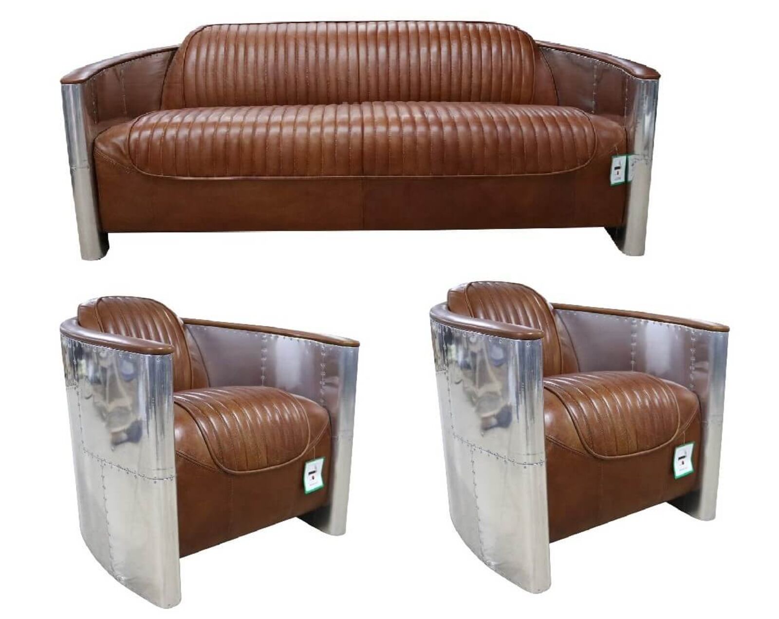 Product photograph of Aviator Pilot 3 1 1 Set Sofa Suite Vintage Tan Distressed Real Leather from Designer Sofas 4U