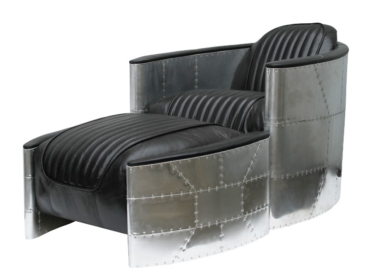 black leather chair and footstool