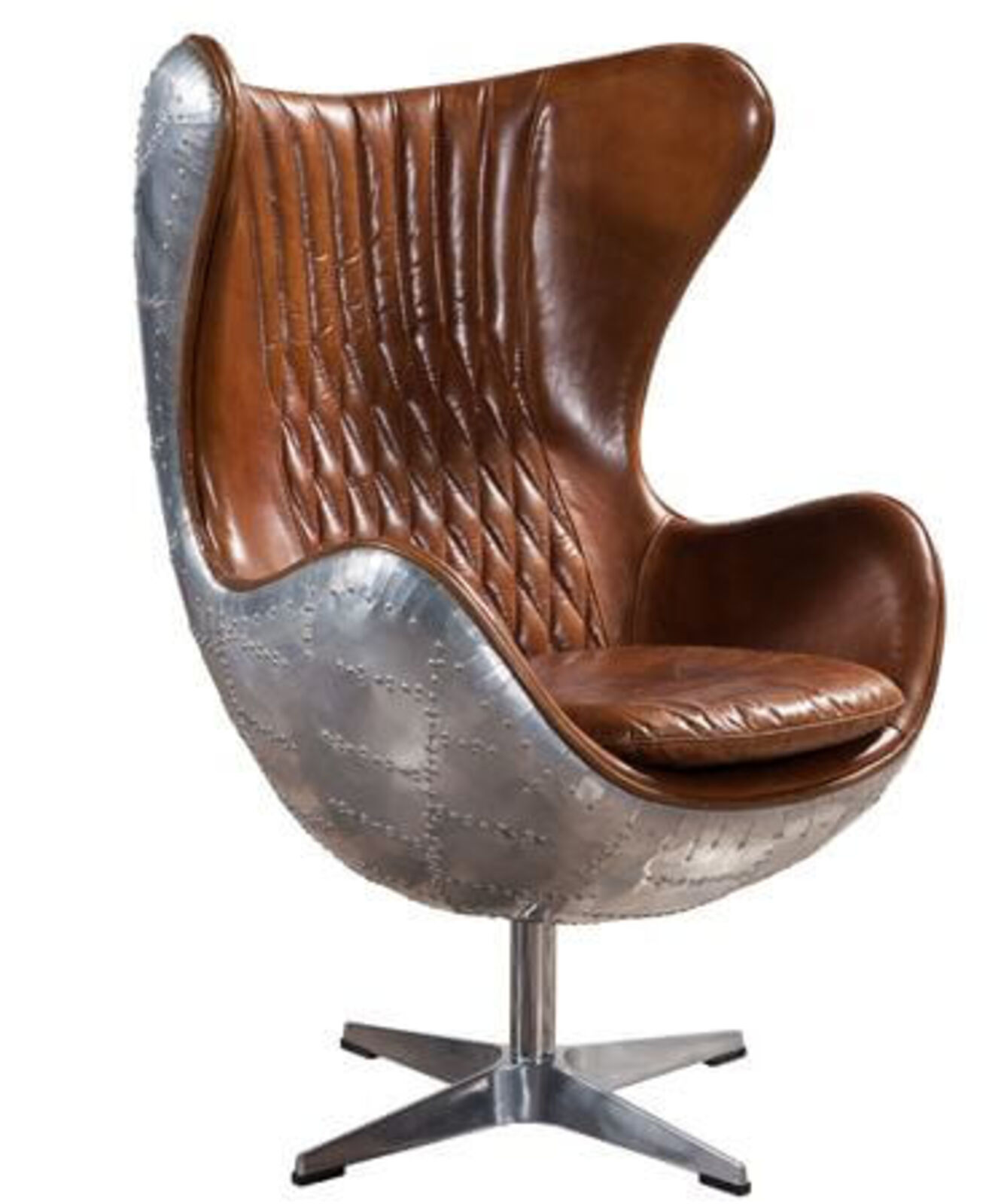 Product photograph of Aviator Keeler Wing Swivel Egg Aluminium Distressed Real Leather Desk Chair from Designer Sofas 4U
