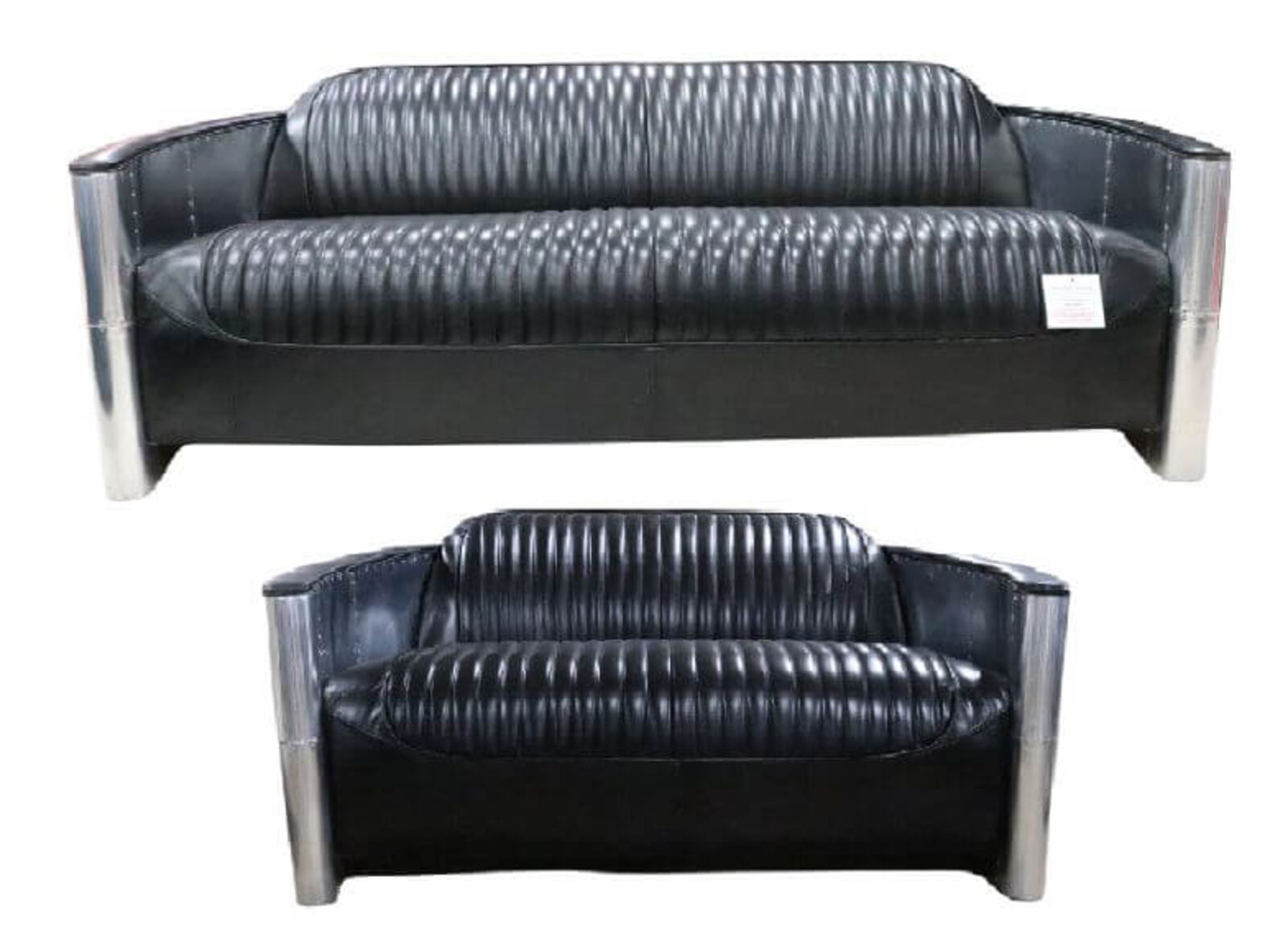 Product photograph of Aviator Pilot 3 2 Seater Vintage Black Distressed Leather Sofa Suite from Designer Sofas 4U