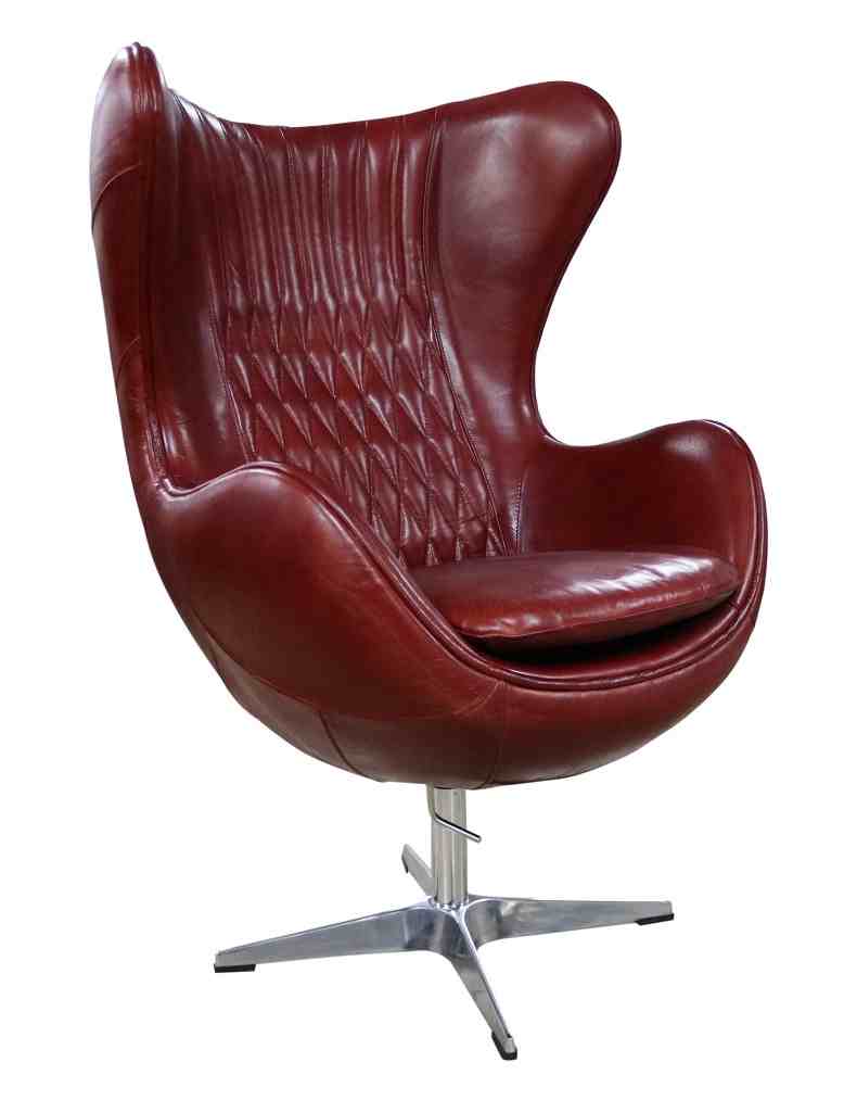 aviator retro swivel egg vintage rouge red distressed leather armchair