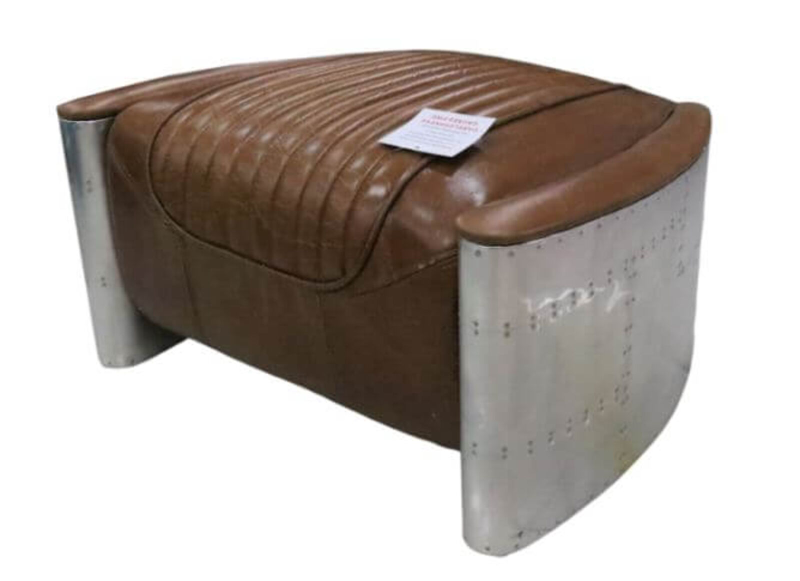 Product photograph of Aviator Vintage Distressed Tan Leather Footstool Pouffe from Designer Sofas 4U