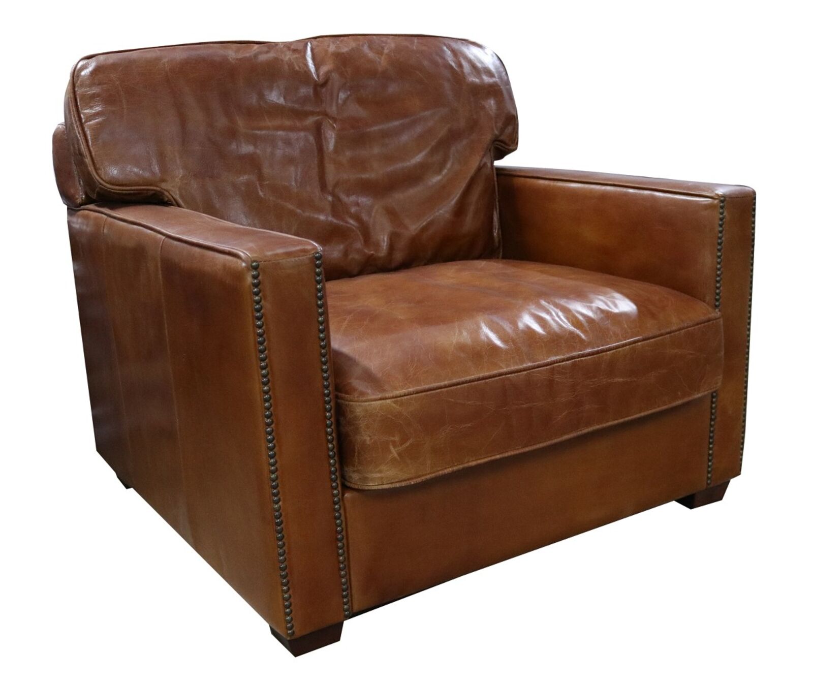 Product photograph of Battersea Vintage Tan Distressed Real Leather Armchair from Designer Sofas 4U