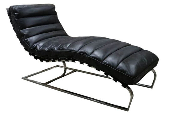 Bilbao Daybed Vintage Black Distressed Leather Chaise Lounge