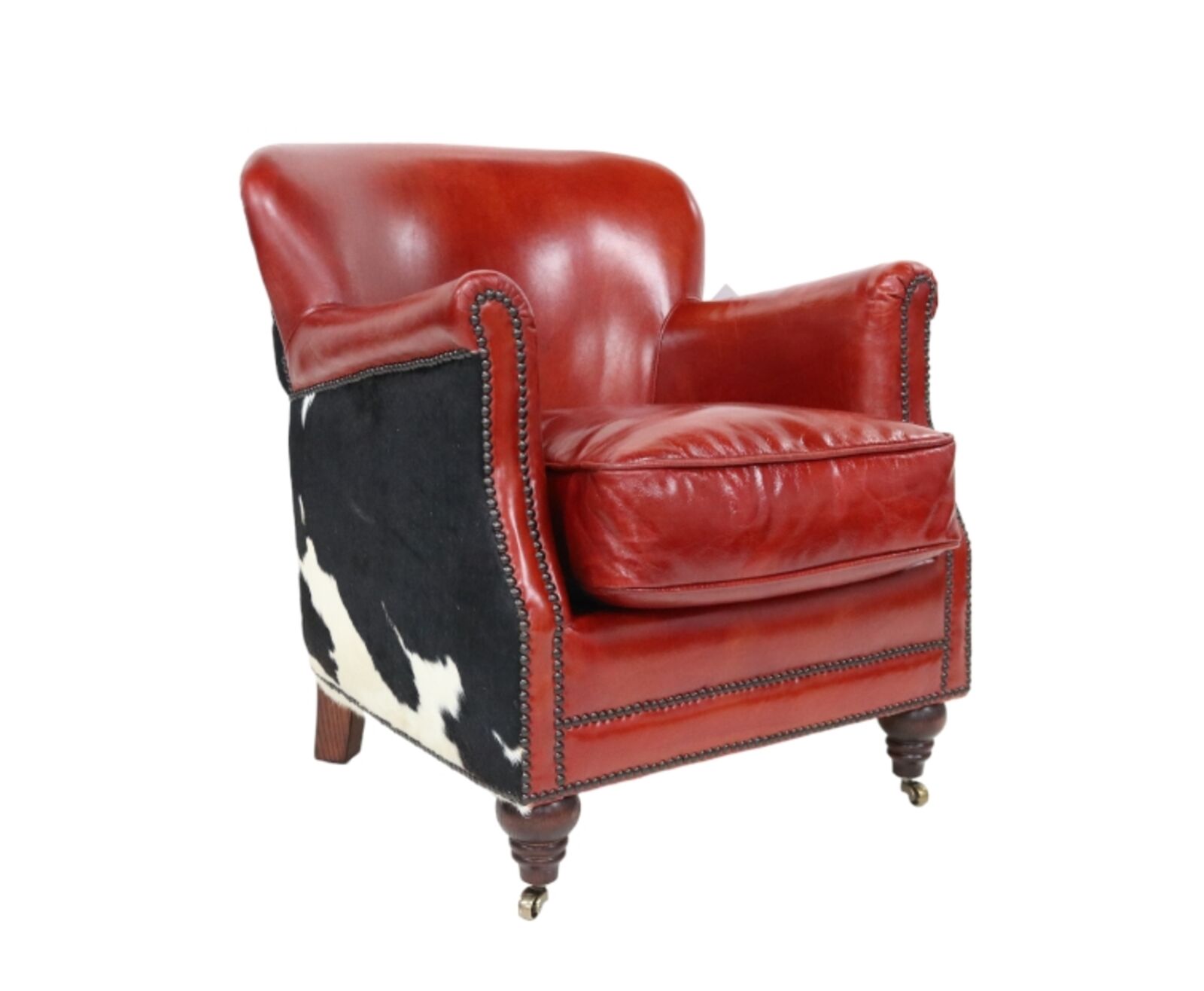 Product photograph of Black Cow Vintage Distressed Rouge Red Leather Armchair from Designer Sofas 4U