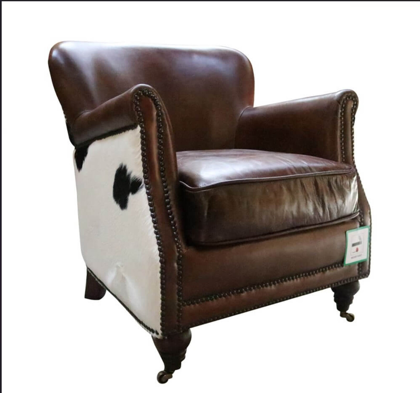 Product photograph of Black Cow Vintage Distressed Brown Leather Armchair from Designer Sofas 4U