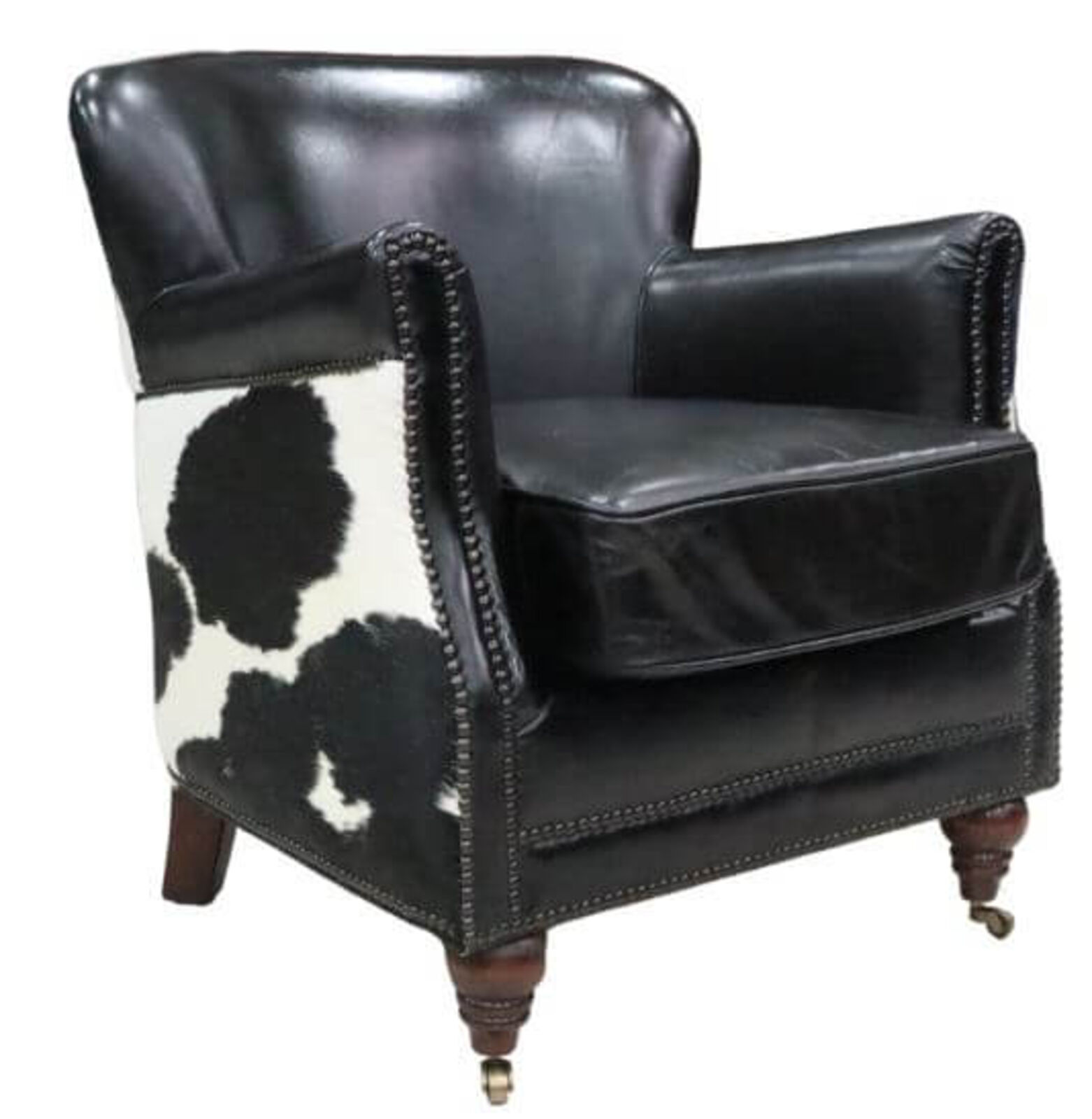 Product photograph of Black Cow Vintage Distressed Leather Armchair from Designer Sofas 4U