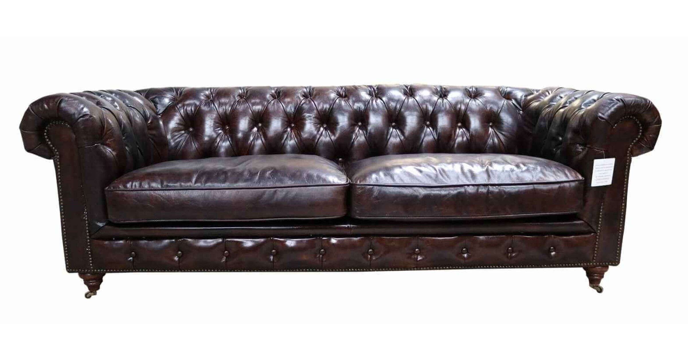 Berlin Chesterfield Vintage 3 Seater Sofa - Tobacco Brown Leather