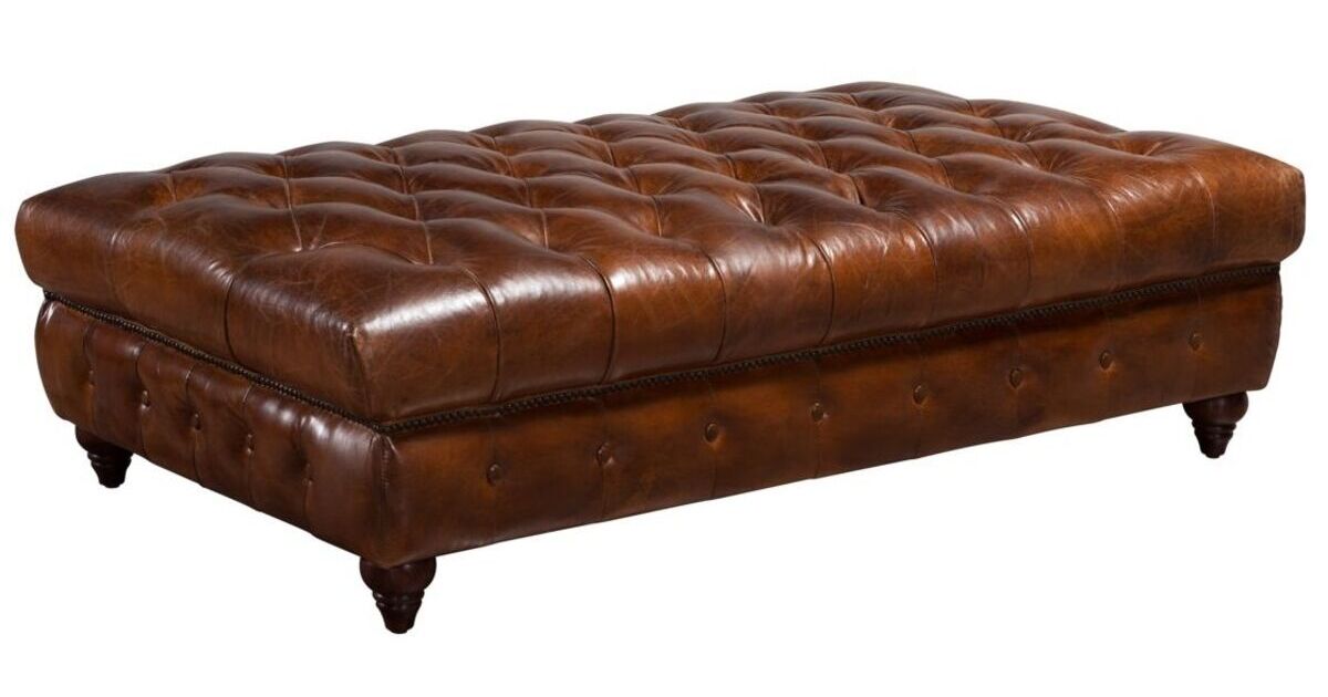 Vintage Large Distressed Leather Footstool by Chesterfield