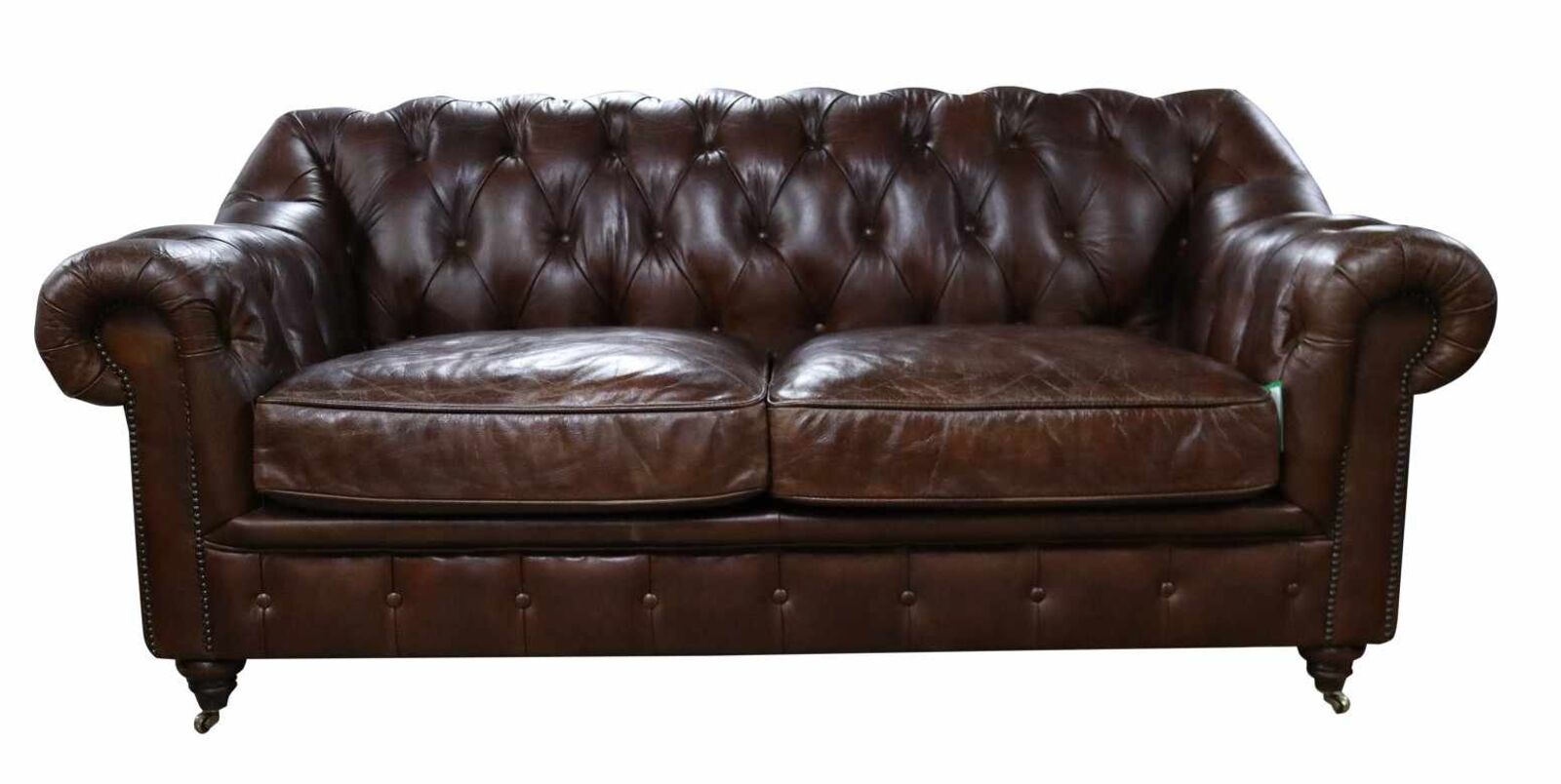 Product photograph of Wellington Chesterfield 2 Seater Sofa Vintage Brown Distressed Real Leather from Designer Sofas 4U