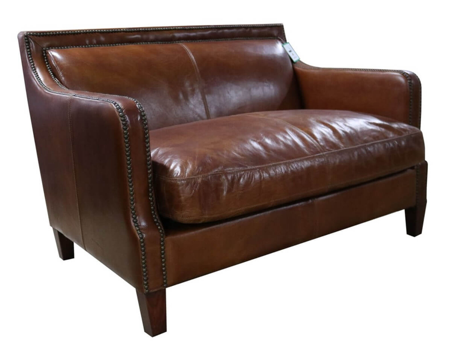 Product photograph of Chichester Vintage Tan Distressed Leather 2 Seater Stud Sofa from Designer Sofas 4U