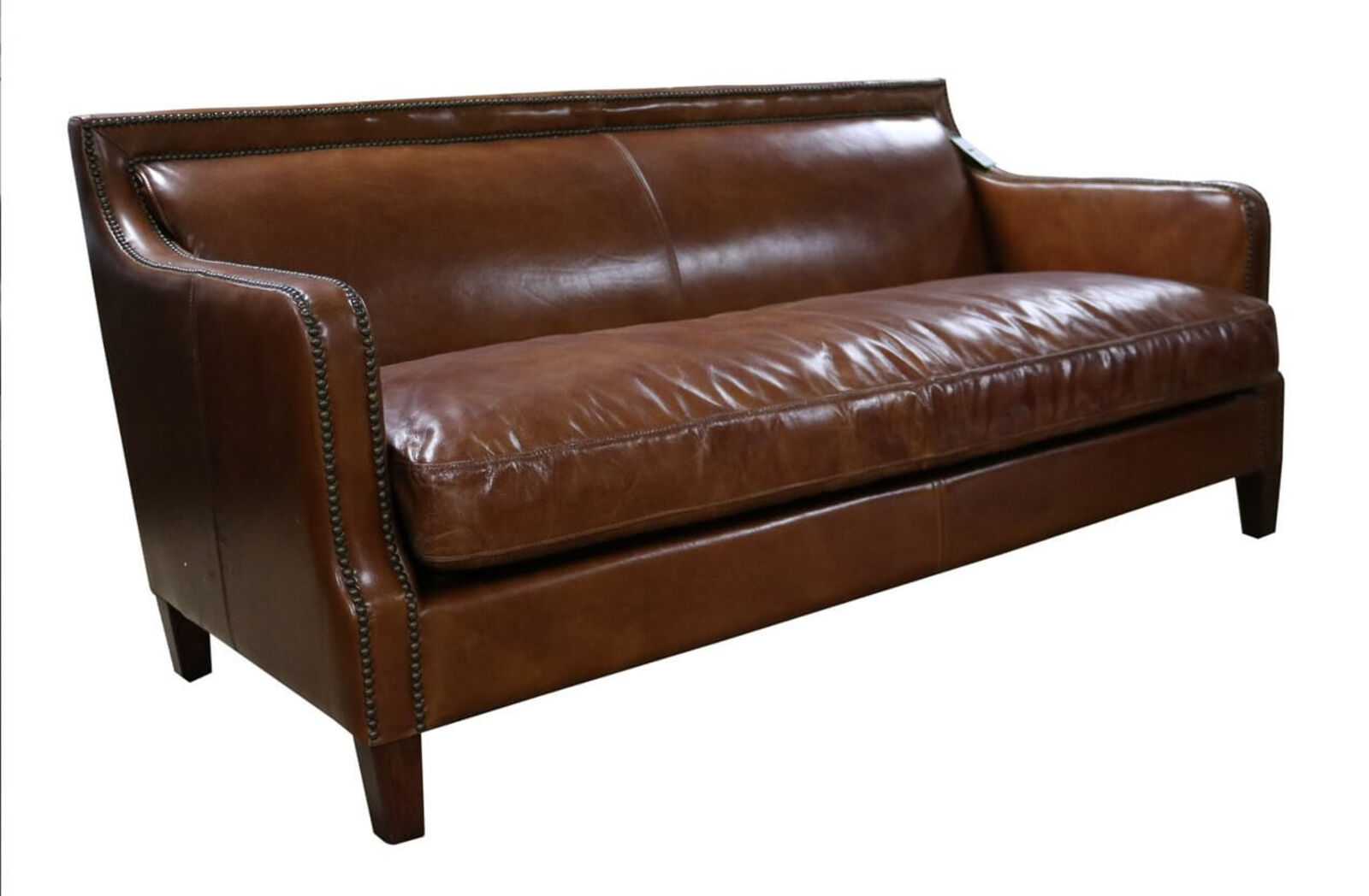 Product photograph of Chichester Vintage Tan Distressed Leather 3 Seater Stud Sofa from Designer Sofas 4U