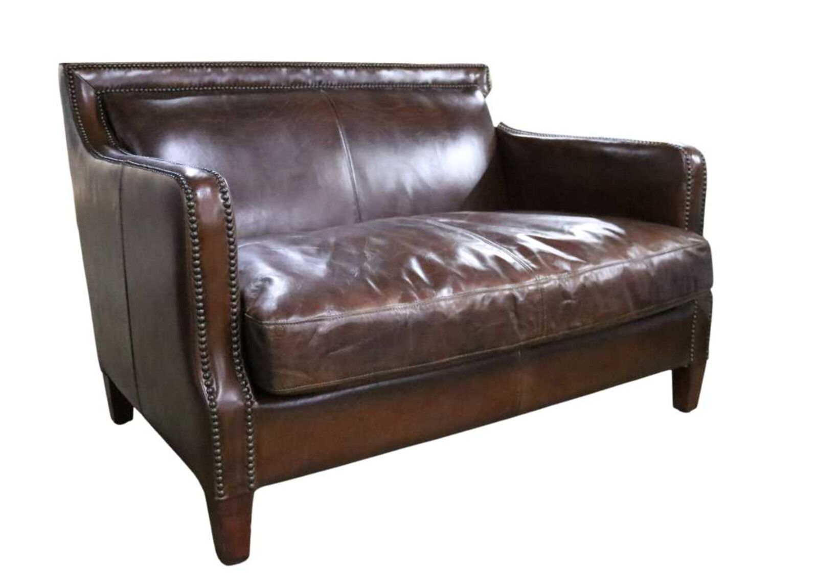 Product photograph of Chichester Vintage Brown Distressed Leather 2 Seater Stud Sofa from Designer Sofas 4U