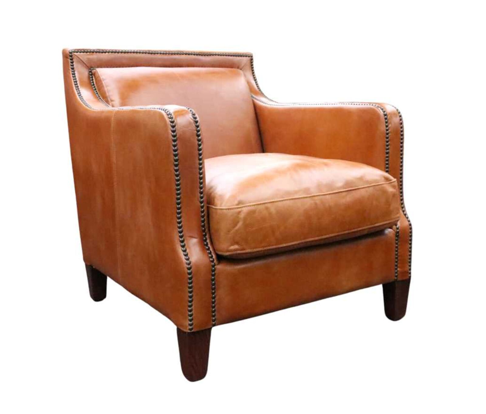 Product photograph of Chichester Vintage Tan Distressed Leather Stud Armchair from Designer Sofas 4U