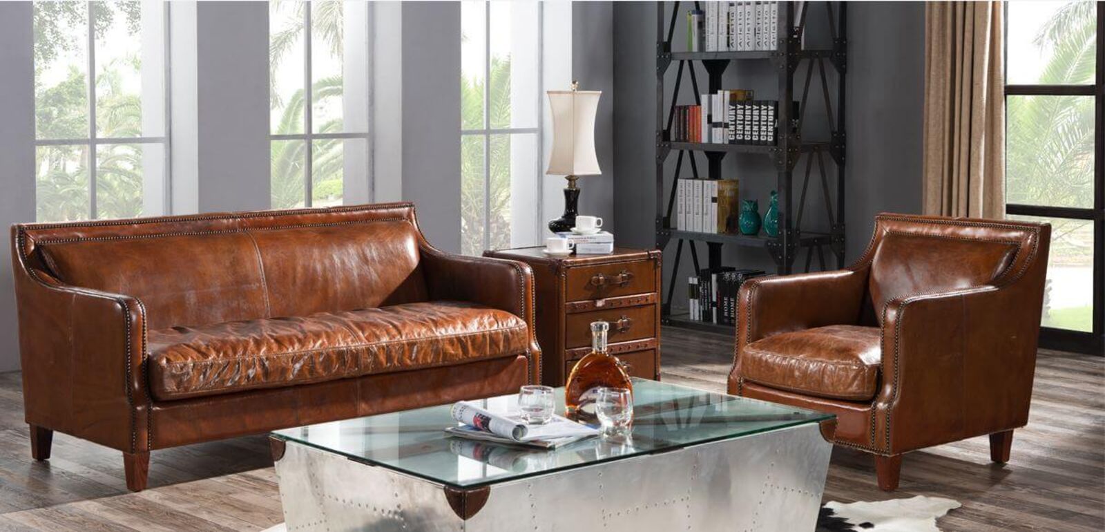 Product photograph of Chichester Vintage Distressed Leather Stud Sofa Suite from Designer Sofas 4U