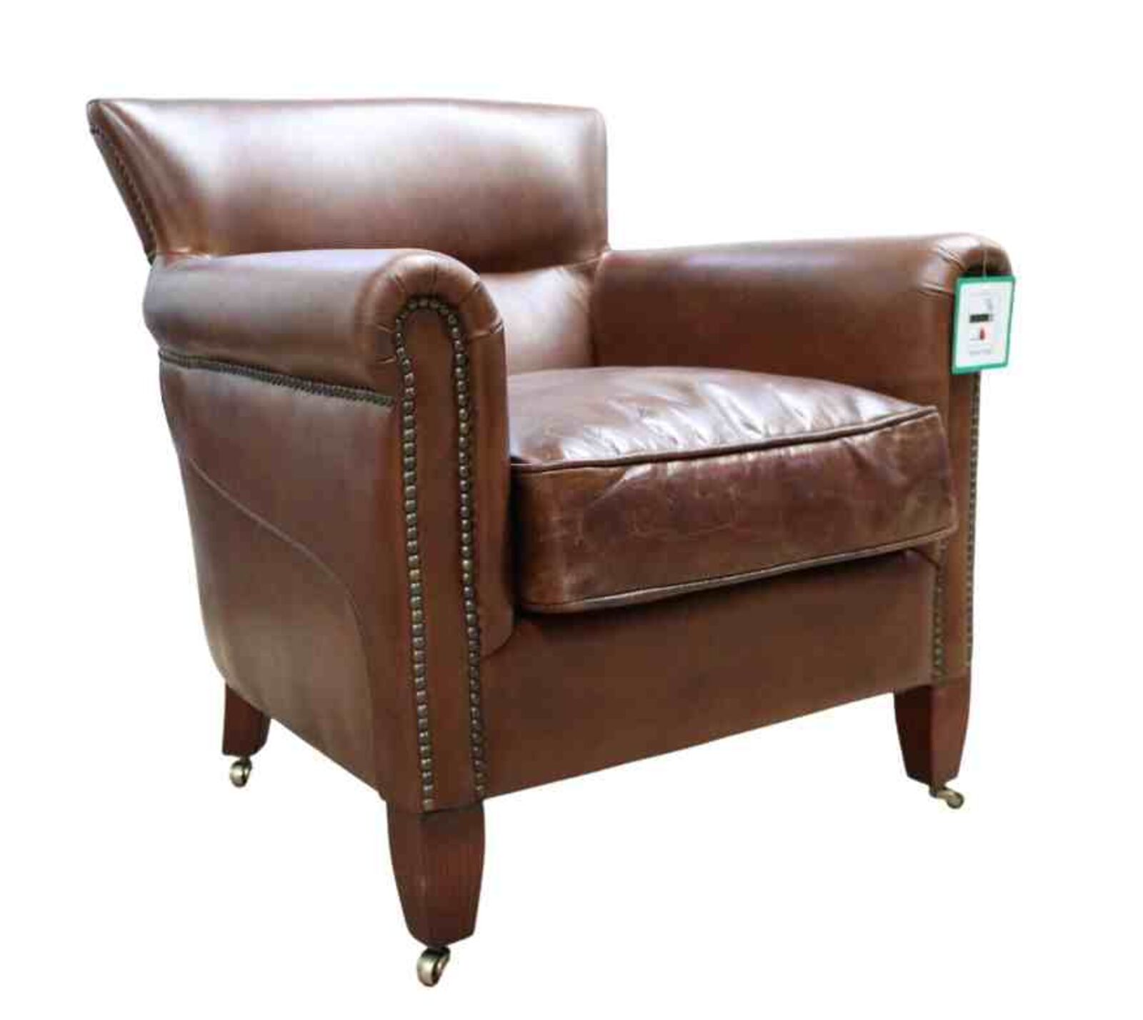 Product photograph of Classic Distressed Brown Leather Armchair from Designer Sofas 4U