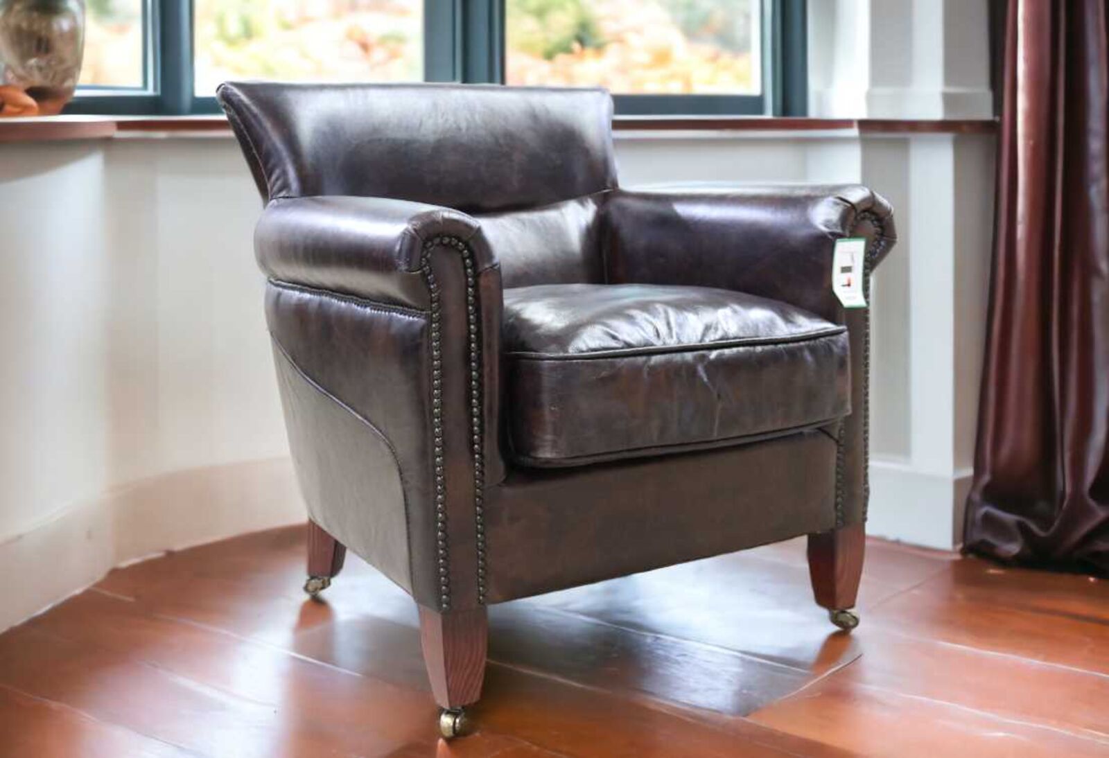 Product photograph of Classic Distressed Tobacco Brown Leather Armchair from Designer Sofas 4U