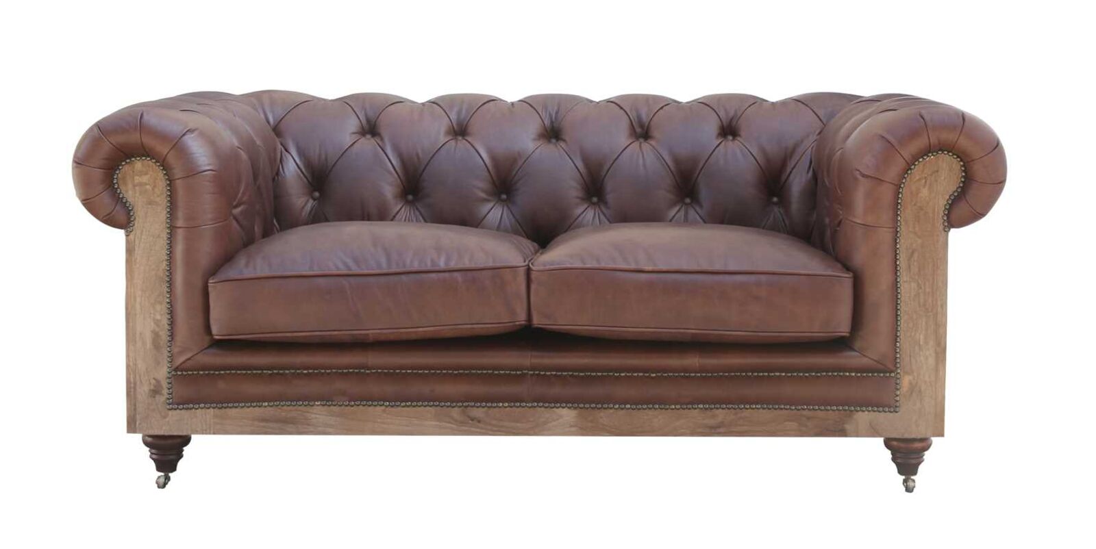 Product photograph of Deconstructed Chesterfield Vintage Nappa Dark Brown Leather Sofa 2 Seater from Designer Sofas 4U