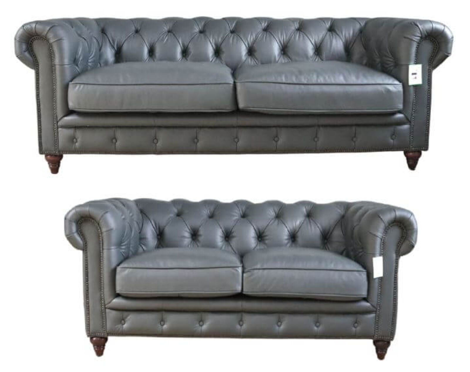 Product photograph of Earle Chesterfield 3 2 Vintage Nappa Grey Real Leather Sofa Suite from Designer Sofas 4U