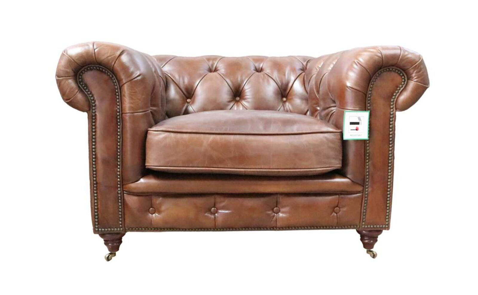Product photograph of Earle Chesterfield Club Chair Vintage Brown Distressed Real Leather from Designer Sofas 4U