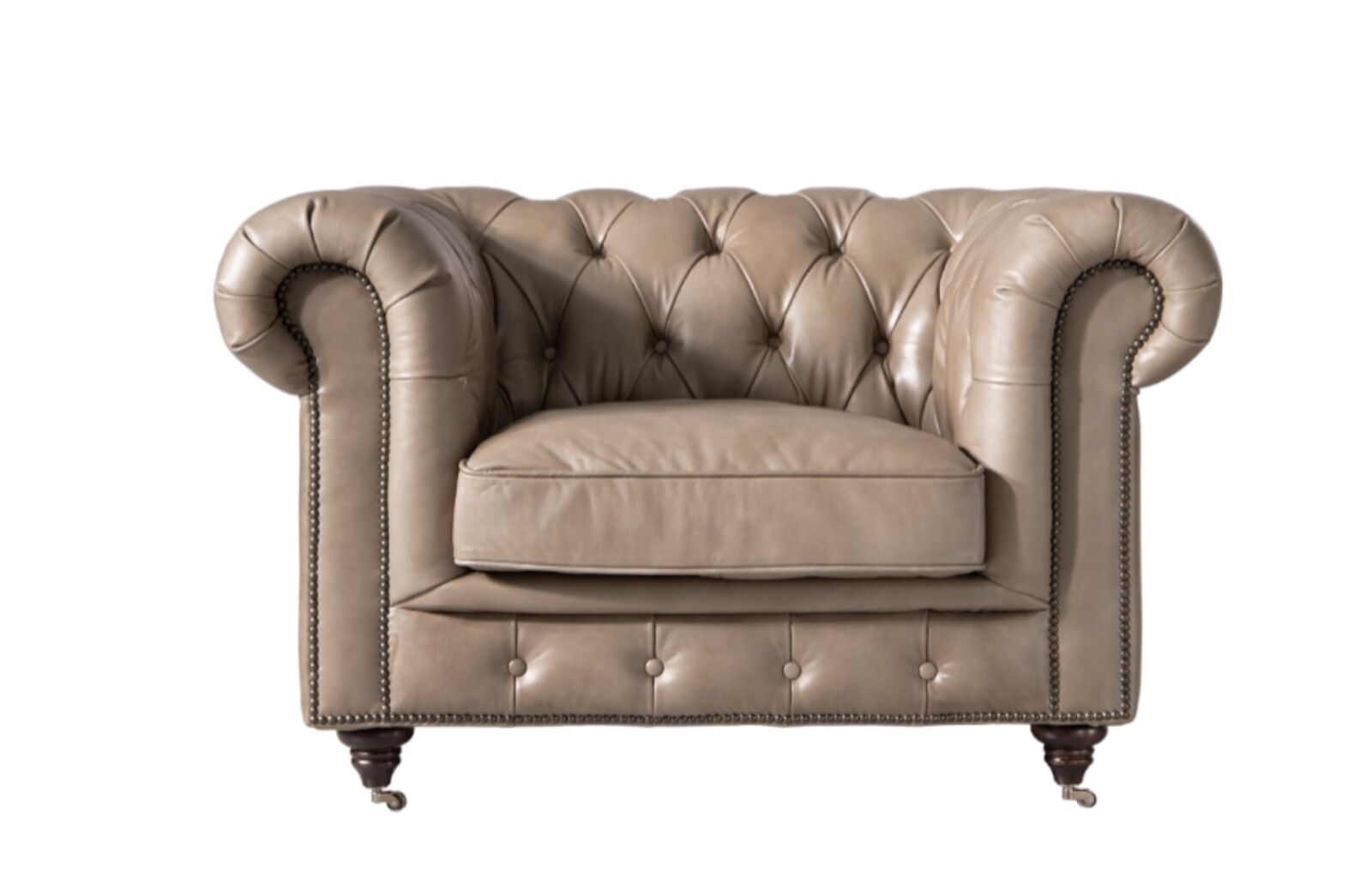 Product photograph of Earle Chesterfield Club Chair Vintage Nappa Mushroom Real Leather from Designer Sofas 4U
