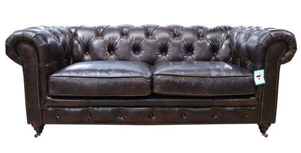 Earle Chesterfield Brown Leather Sofa 2 Seater 8