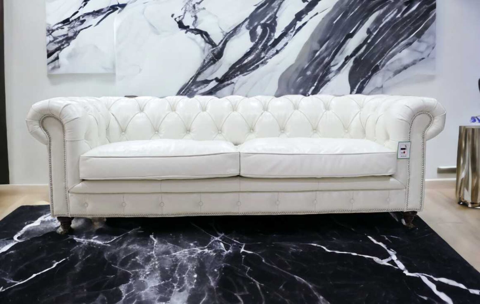 Product photograph of Earle Grande Chesterfield Vintage 3 Seater Nappa White Real Leather Sofa from Designer Sofas 4U