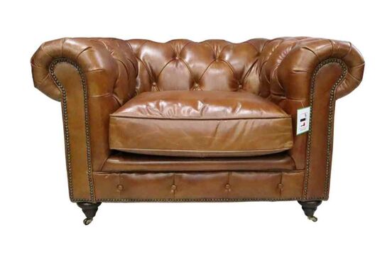 Earle Chesterfield Vintage Tan Distressed Leather Club Chair