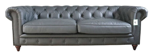 Earle Grande Chesterfield 3 Seater Nappa Grey Real Leather Sofa
