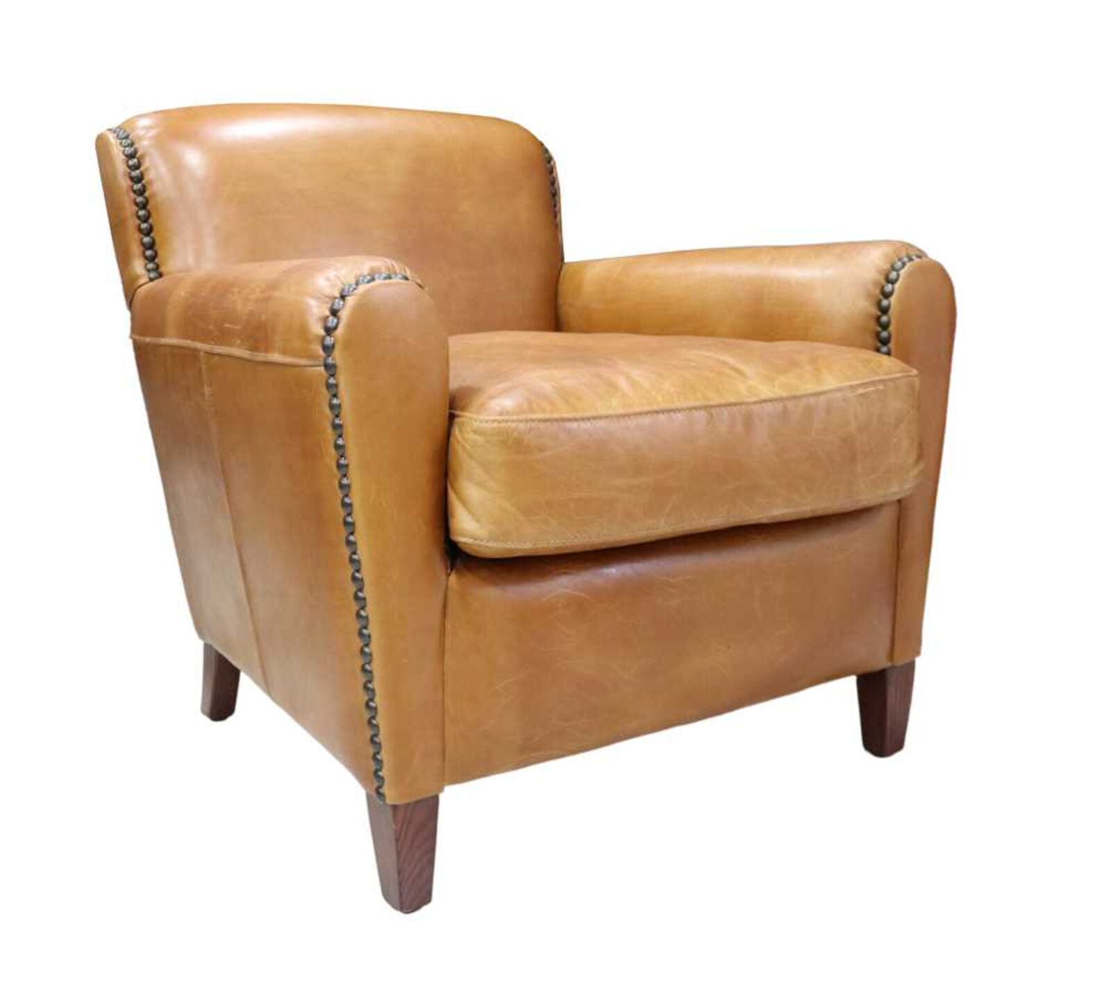 Product photograph of Eccentric Vintage Tan Distressed Leather Club Chair from Designer Sofas 4U