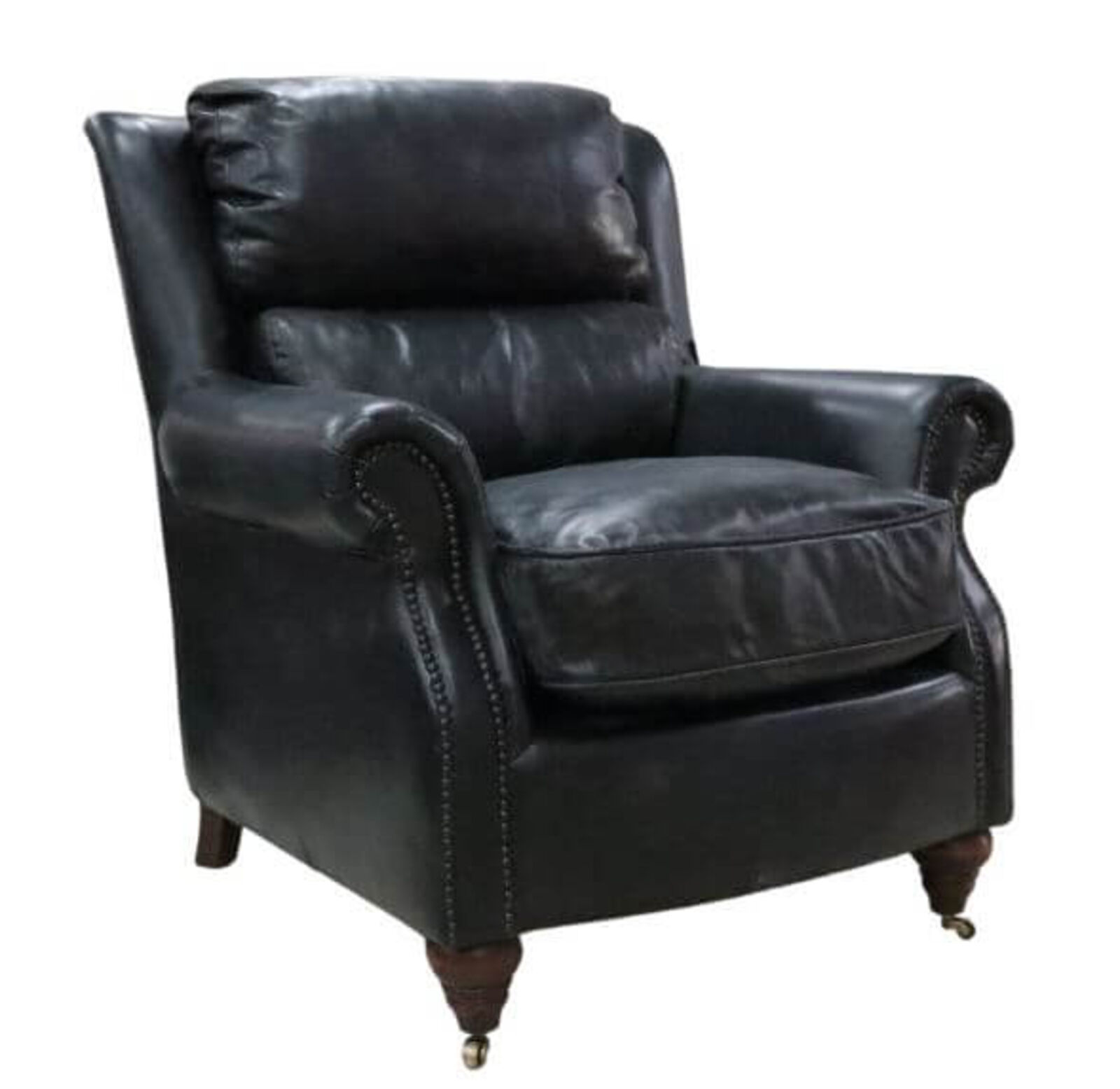 Product photograph of Florence Vintage Nappa Black Distressed Leather Armchair from Designer Sofas 4U