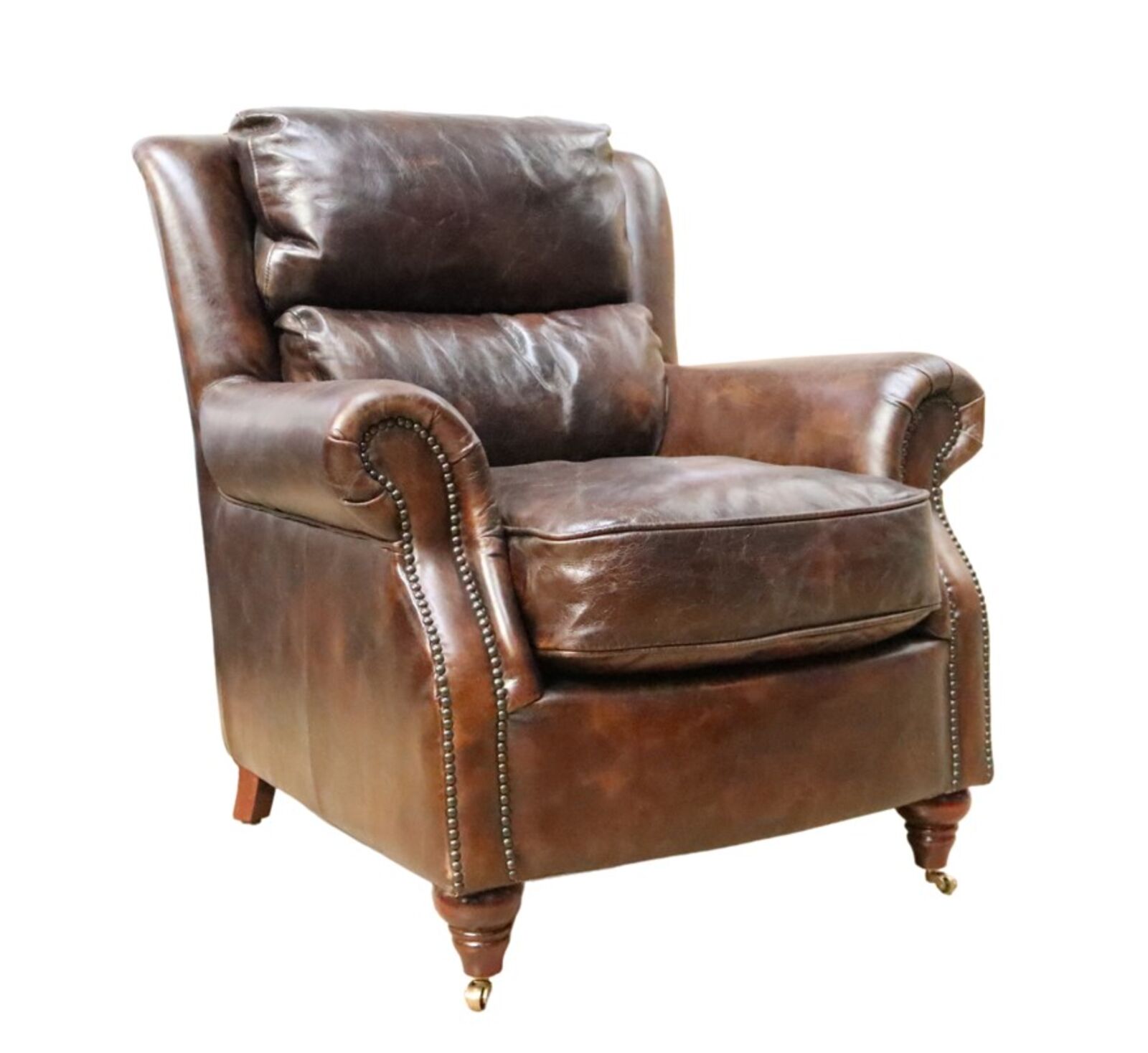 Product photograph of Florence Vintage Tobacco Brown Distressed Leather Armchair from Designer Sofas 4U
