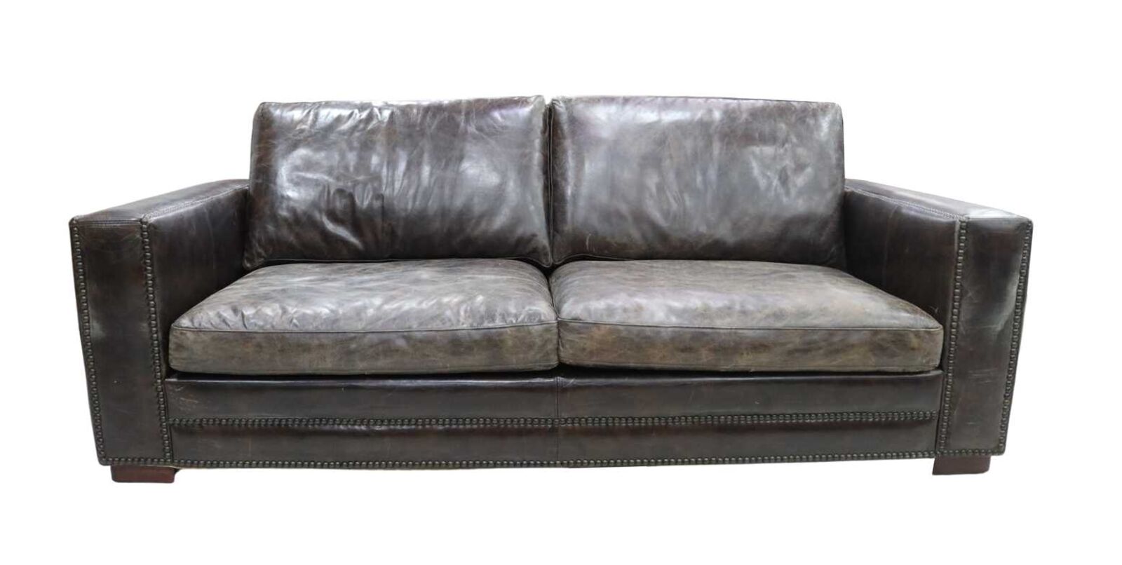 Product photograph of George Vintage Tobacco Brown Distressed Leather Settee Sofa from Designer Sofas 4U