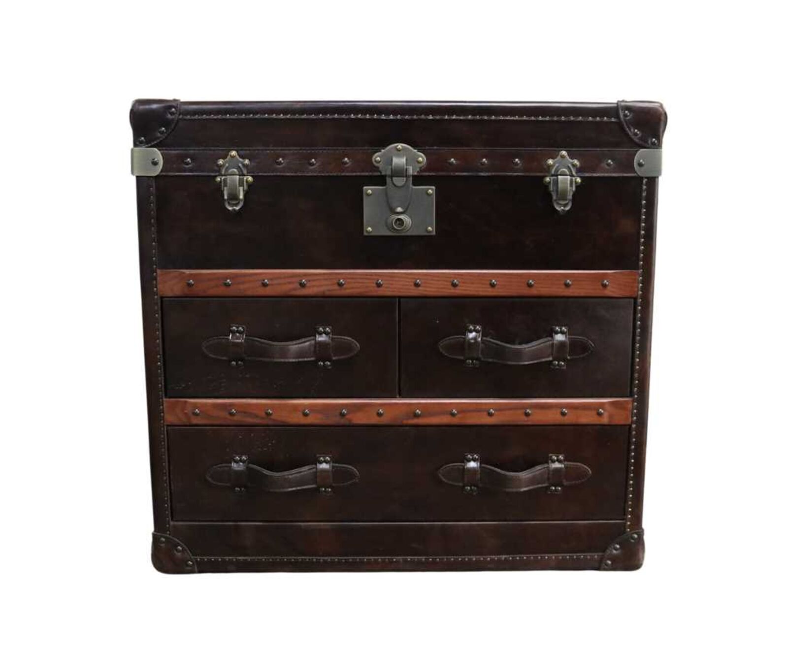 Product photograph of Large Tobacco Vintage Antique Leather Drawer Storage Trunk from Designer Sofas 4U