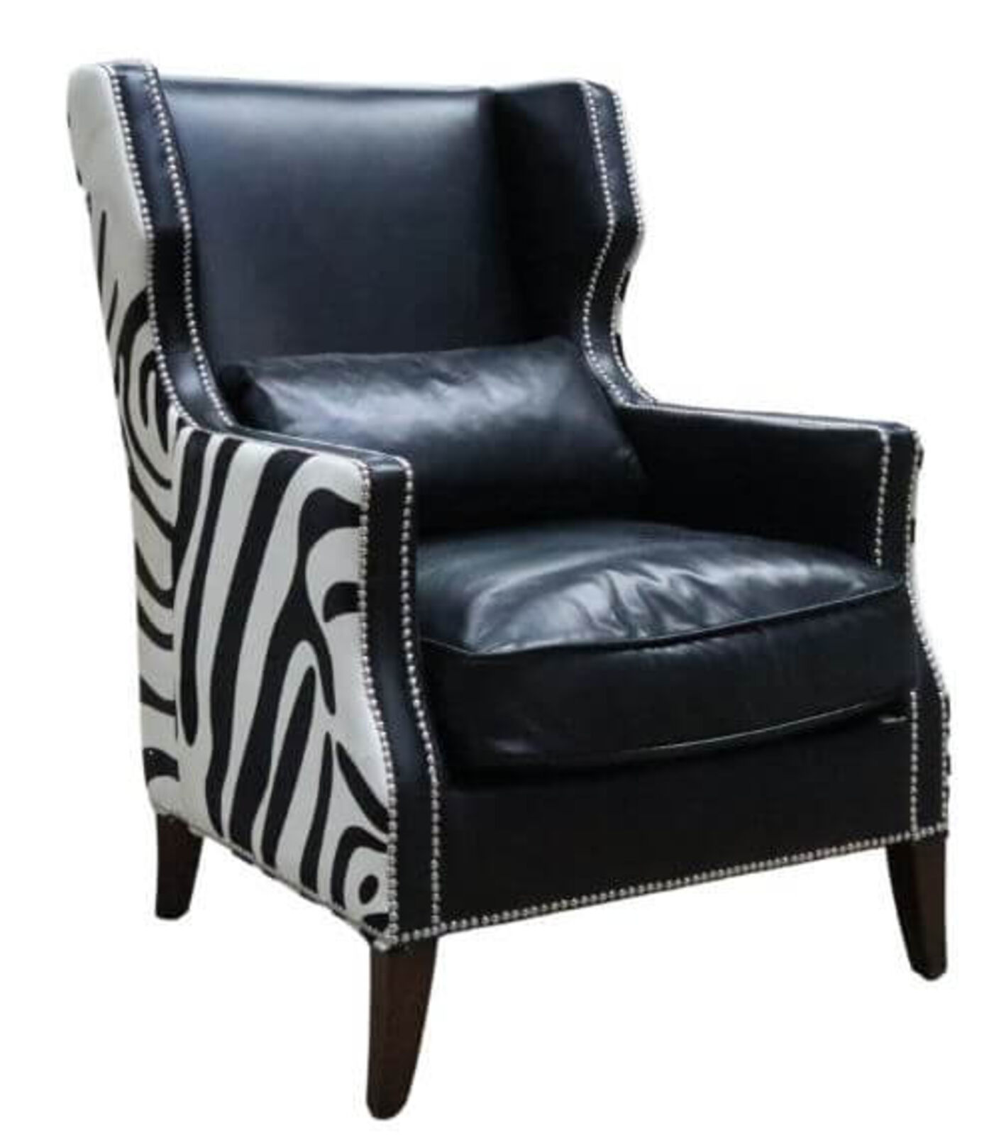 Product photograph of Lowry Zebra Vintage Black Distressed Leather Wing Chair from Designer Sofas 4U