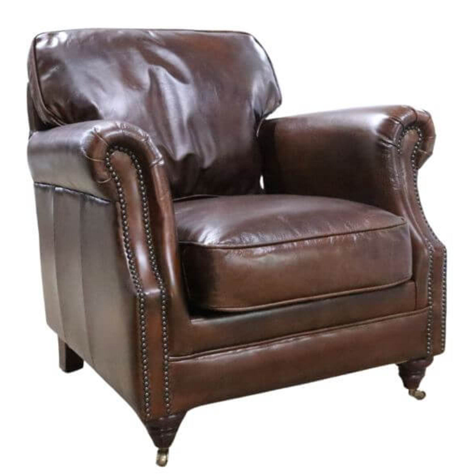 Product photograph of Luxury Vintage Brown Distressed Real Leather Armchair from Designer Sofas 4U