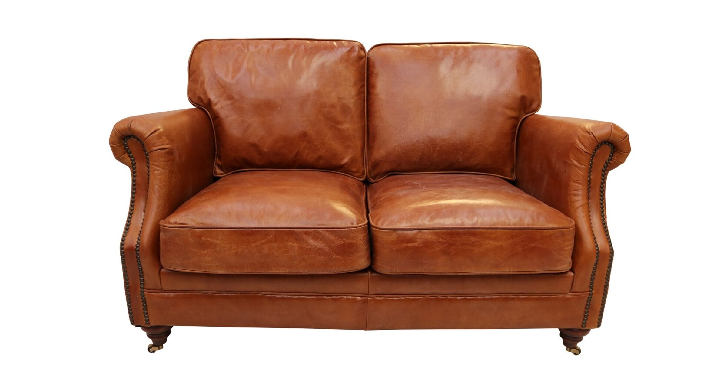 vintage 2 seater tan leather sofa