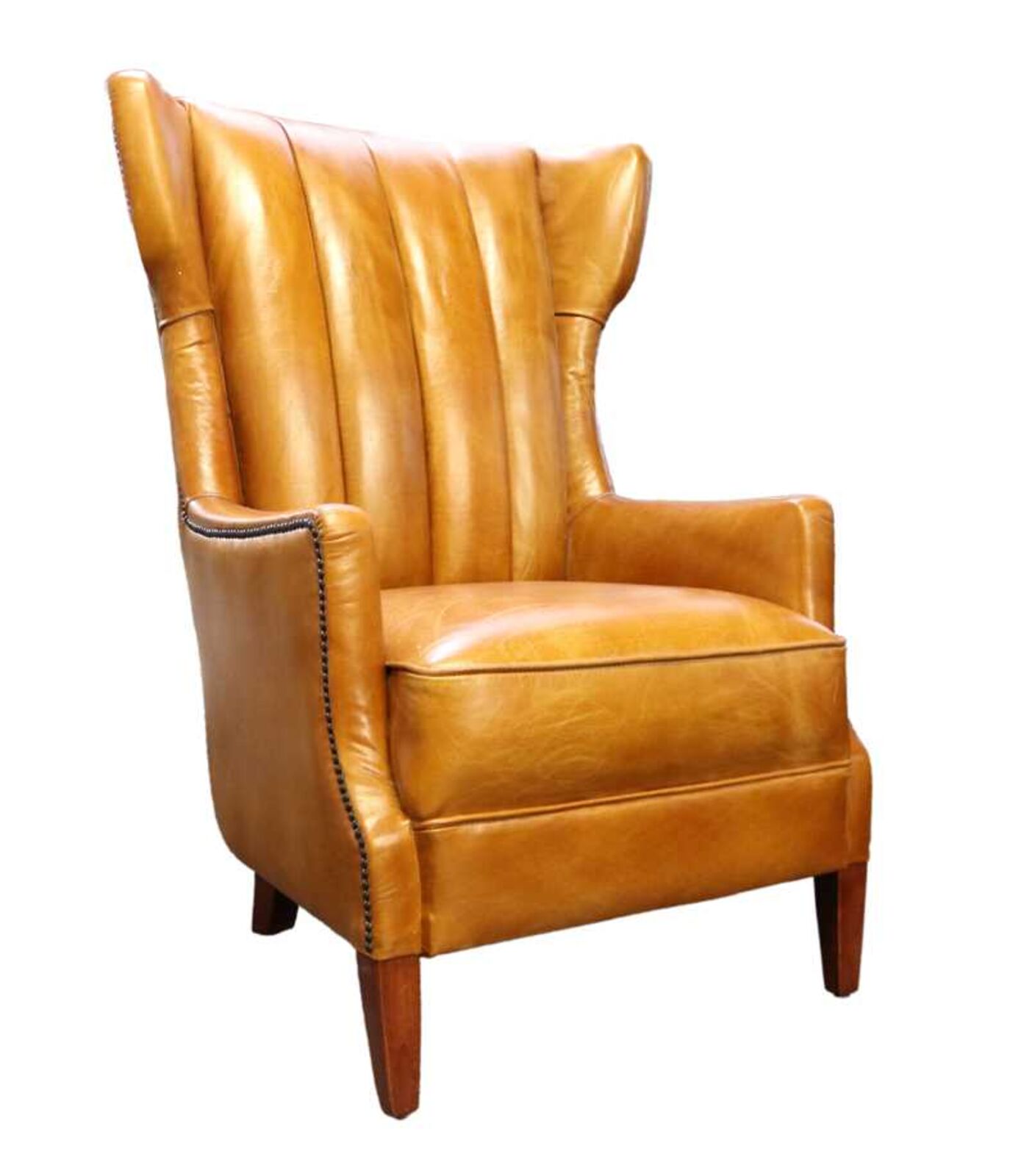 Product photograph of Manor Vintage Tan Leather Highback Armchair from Designer Sofas 4U